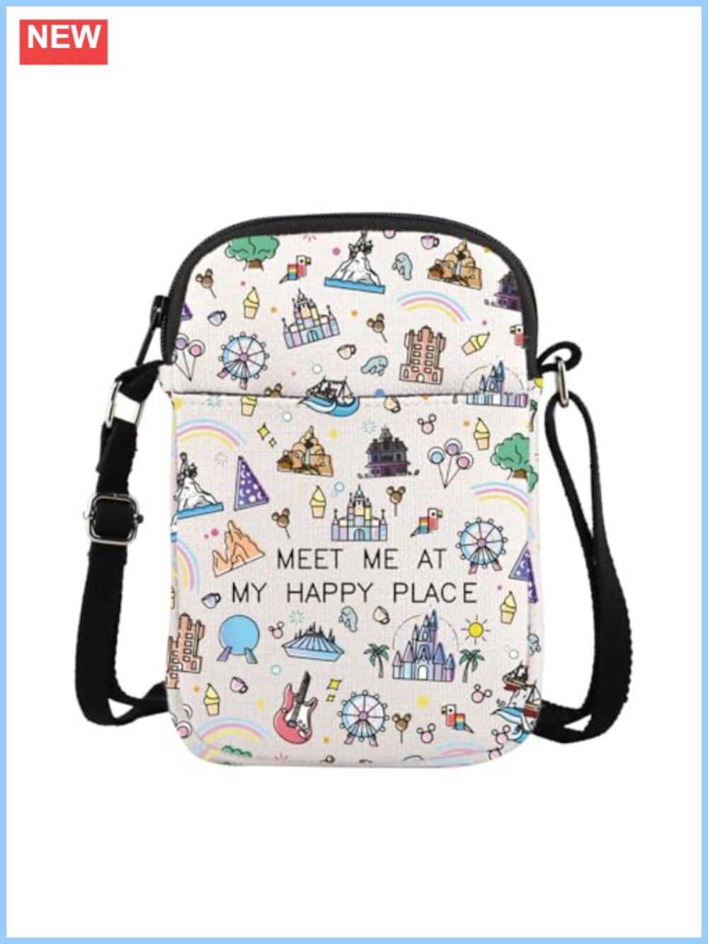 Women's Canvas Printed Crossbody Bag Mini Travel Purse with Zipper